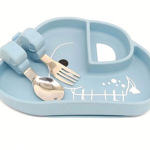 Wholesale Cartoon-Style Printed Logo Baby Feeding Set Square Design Tableware Made Food Grade Silicone Portable <b>Kids</b> Dining - Product Image 6