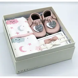 Customized Hard Rigid Cardboard Paper Newborn Baby Products Shower Gift Box Packaging Babies Pink For Baby Boy Guest
