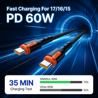 Câble USB-C tressé 60W, double couleur, charge rapide pour iPhone 17/16 Pro Max, Samsung S26, MacBook