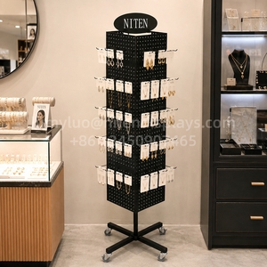 Metal Floor Standing Pegboard <b>Display</b> Rack 4-Sided <b>Rotating</b> Jewelry <b>Display</b> <b>Stand</b> with Casters Hooks - Product Image 3