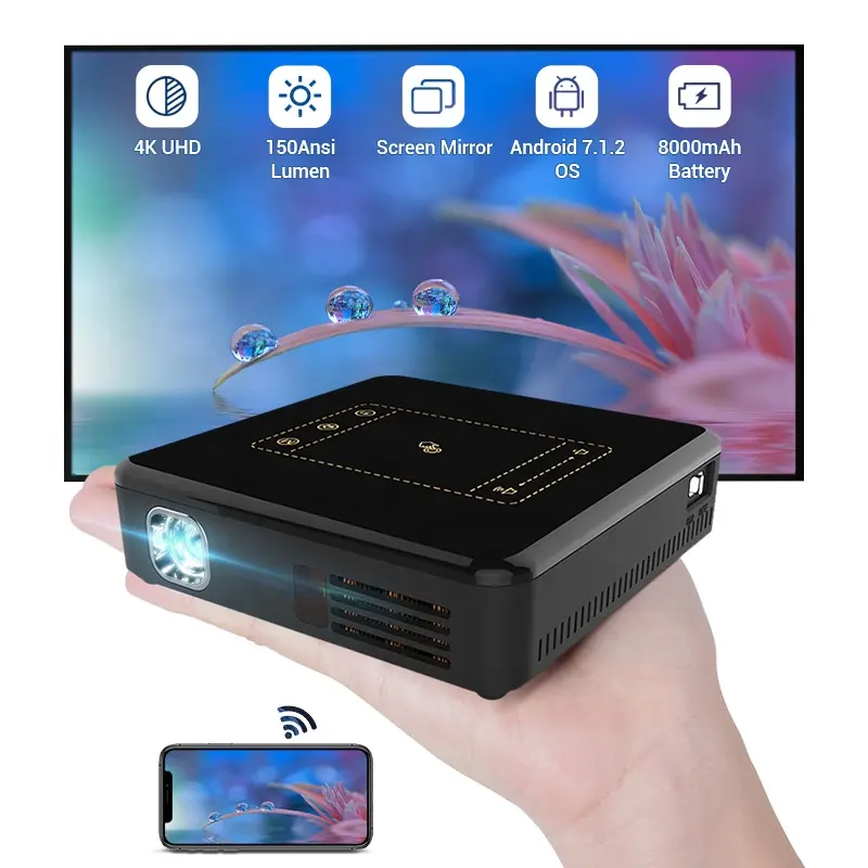 New Mini Projector With Wifi BT4.0 HDMI In USB3.0 DLP Smart 4K Home Theater Hotel Outdoor Projectors
