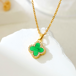 Collana con Catena a Maglie in Acciaio Inossidabile Placcato Oro 18K PVD, Ciondolo Trifoglio Nero, Gioielli Impermeabili e Antiossidanti per Donne, Anniversario - Product Image 4