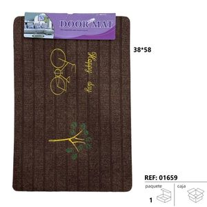 Door Mat Brown With Embroidered Bike And Tree Design 38x58 Cm For Entryway Use - Product Image 1