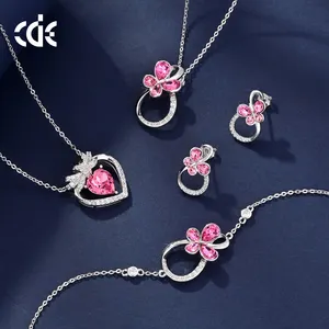 CDE SSYN004 perhiasan halus 925 perak murni kalung kristal merah muda grosir Sepuh Rhodium berkilau kalung zirkonia kubik