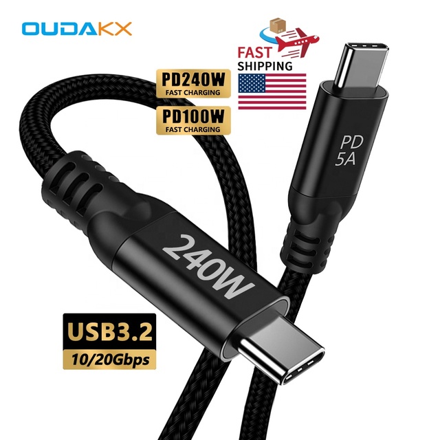 Trending 240W 100W Type C Cable Nylon Braided Fast Charging 3.2 USB C to USB C Data Cables Rapide for I Phones to Android Laptop