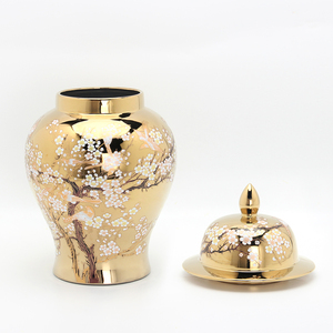 Sang Trọng Handpainted Gốm Flower <span class=keywords><strong>Jar</strong></span> Trang Trí Nội Thất Tùy Chỉnh Vàng Hoa Lưu Trữ Bình Bộ - Product Image 2