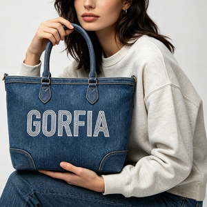 Sac à bandoulière en toile denim avec broderie personnalisée du logo Gorfia Manufacturer, nouvelle collection. - Product Image 1