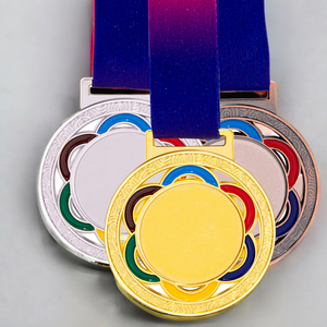 Logo personnalisé Blanks Sublimation Ribbon Awards Metal Trophy Sports Custom Trophées and Medals Plaques 2024 <span class=keywords><strong>Paris</strong></span> Gold Blank Medal - Product Image 1