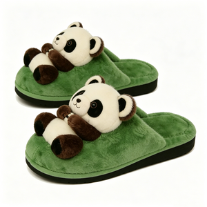 Pantoufles en peluche Panda personnalisées, 3D, douces, vertes, pour l'intérieur, avec rembourrage en coton PP, unisexe, Halloween, 0-24 mois - Product Image 1