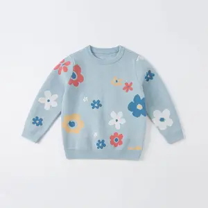 OEM Sweater Rajut Anak-anak Bayi, Jaket Sweater Rajutan Bunga Cantik Musim Gugur dan Musim Dingin, Pullover Balita Perempuan Desain Baru