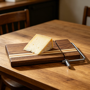 Planche à découper en bois de cerisier, d'érable et de noyer noir avec lame intégrée pour fromage en bloc, saucisses, jambon, biltong et viande séchée – Offre Spéciale - Product Image 4