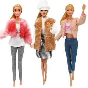 Busana Musim Dingin 11.5 Inci Pakaian Boneka Anak Perempuan Sweater Mantel Mewah Rompi Atasan Rok Gaun Berpayet Celana Topi Set Pakaian