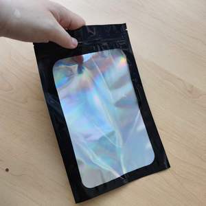 Customizable Holographic Resealable Ziplock Pouch Laser Plastic Bag With Clear Window For Small Goods Gift Packing - Product Image 1