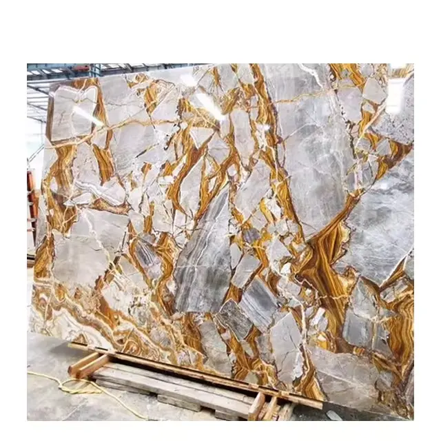 Luxury Gold Marble Slabs Versailles Golden Veins Fusion Marble for Wall Floor Tiles