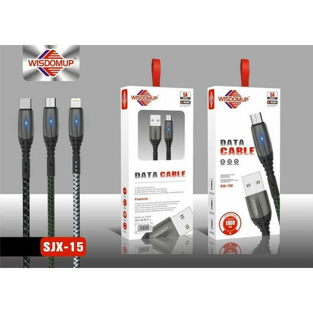 Durable 3-in-1 5A Fast Charging USB Cable 2M Micro-USB with V8 Connectors Reliable Data Connections Plastic Metal Data Cable