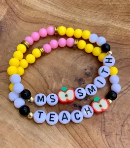 Creative DIY Letter Thank You Bracelet Cute Acrylic Pencil Apple Charm Beaded Bracelets Words For Teacher College Appreciat Gift