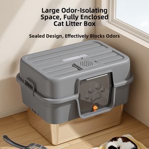 Nouvelle litière pour <span class=keywords><strong>chat</strong></span> fermée, plus large, en plastique et acier inoxydable, durable, résistante à la corrosion, anti-éclaboussures, facile à nettoyer - Product Image 2