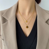 Chaîne de pull japonaise et coréenne, collier court double couche automne/hiver avec pendentif rond, accessoire pour femme