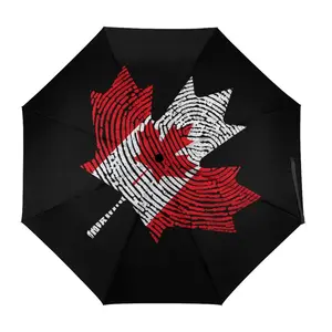 Valor por dinero 190T Attack Cloth Bandera de Canadá Paraguas de recuerdo de 3 pliegues con patrón de huella dactilar de hoja de arce