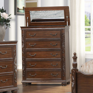 Juego de Muebles de Dormitorio Clásico Americano de Lujo, Color Marrón Oscuro Tallado, con Cama, Cómoda, Mesita de Noche y Cajonera, para Decoración Vintage del Hogar - Product Image 3