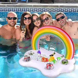 PVC aufblasbarer Pool Float Rainbow Cloud Food Getränke halter Sommer Schwimm party Bier Eis kübel Getränke kühler Halter Floating Bar