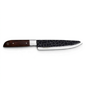Couteau de chef professionnel pour le bricolage avec option OEM, manche en bois de rose et lame en acier à haute teneur en carbone revêtue, étui en cuir enroulable - Product Image 1