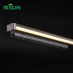 Pelmet de cortina IKSUN de trilho único para sala de estar e quarto, trilho de cortina de comprimento personalizado opcional com traço e luzes LED