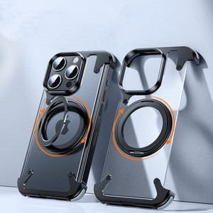 Couverture de téléphone sans cadre de pare-chocs d'angle en métal en aluminium créatif avec anneau rotatif étui de téléphone pour iPhone 15 Pro Max - Product Image 2