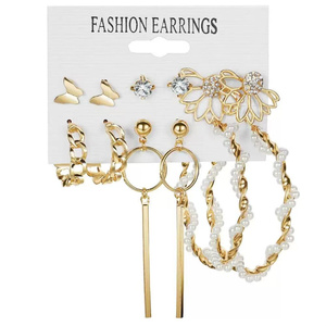Juego de Aretes Colgantes de Aleación Chapados en Oro, Multi-estilo, con Mariposas e Imitación de Perlas, Joyería de Moda para Mujer, Uso Diario - Product Image 2