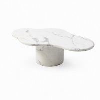 Table basse moderne en forme de nuage, imitation marbre, finition mate, piédestal cylindrique, plateau en pierre artificielle, salon de villa, taille personnalisée