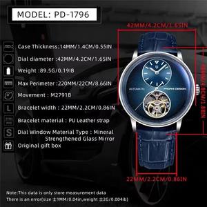 Reloj Mecánico Tourbillon Pagani Design 1796, Nuevo Modelo para Hombre, de Acero Inoxidable, Automático, con Correa de Cuero PU Luminosa - Product Image 6
