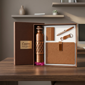 Elegant Copper Corporate Gift Set Pure Copper Bottle Pen Keychain Card Holder PU <b>Leather</b> <b>Diary</b> Personalized Handmade Gifting - Product Image 5