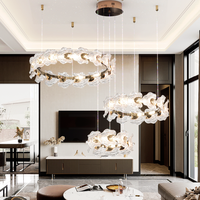 Lámpara de araña de cristal con forma de hoja de vidrio artístico, marco dorado, diseño en forma de nube, lámpara de araña para sala de estar de villa