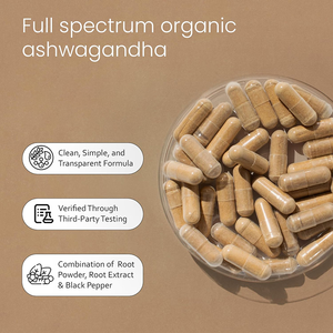 Cápsulas de Extracto de Raíz de Ashwagandha 100% Veganas, 2100mg, Certificadas GMP, Venta al Por Mayor, Marca Privada OEM, Suplemento de Hierbas Adaptógenas - Product Image 2