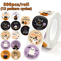 Autocollants décoratifs imperméables d'Halloween en gros, étiquettes rondes autocollantes imprimées pour sacs de bonbons et emballages cadeaux