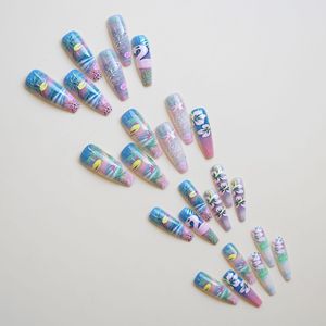 <span class=keywords><strong>Uñas</strong></span> Postizas Acrílicas con Diseño de Flamencos Tropicales, Hibiscos, Palmeras y Estrellas de Mar, Extra Largas y Cuadradas, para Mujer - Product Image 4