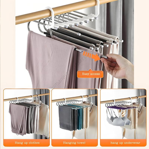 ไม้แขวนกางเกงสแตนเลสแบบปรับได้ 6-in-1 ขายส่ง ไม้แขวนเสื้อผ้าแบบพับได้สำหรับกางเกง - Product Image 5