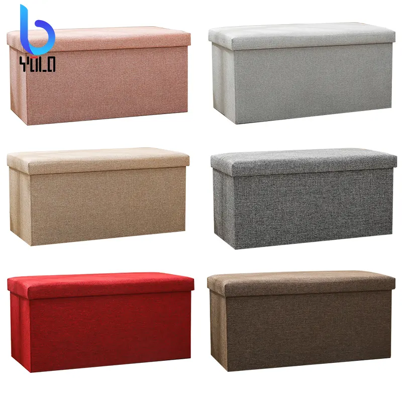 Yolo storage Ottoman Cube, Linen Small Coffee Table, Foot Rest Stool Seat, Folding Toys Chest Collapsible for Kids