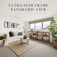 Fenêtre panoramique KOMPSTAR minimaliste à cadre ultra-fin en aluminium et verre, grande taille, fixe et à auvent