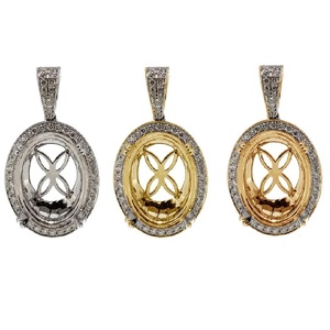 Enchanteur Noble Milgrain Design Memorial 18k Solide Or Blanc Réel Diamant Fine Bijoux Ovale Semi Monture Pendentif Pour Les Femmes - Product Image 4