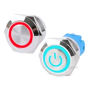 Flat Head Momentary Button Switch Brass Nickel Ring-Illumination 19mm 2A 1NO Waterproof IP65 4 Pins Terminal Metal Push Button