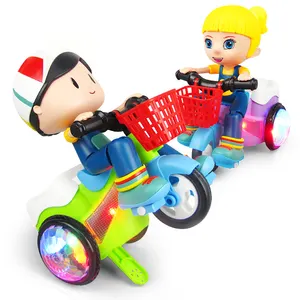 전기 어린이 범용 세발 자전거 스턴트 자동차 모델 조명 회전 작은 간단한 소년/소녀 놀이 차량 장난감 랜덤