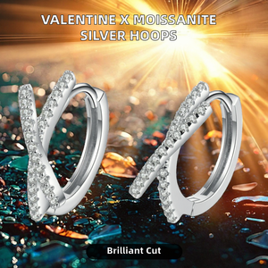 Pendientes Huggies de Plata de Ley 925 con Letra X para el Día de San Valentín, Joyería de Moissanita, Certificación GRA Truestar, Clásicos - Product Image 2