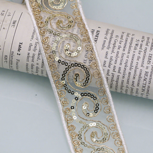 Larghezza 4.5 cm nastro di pizzo stile etnico retrò tulle paillettes codice a barre Golden Corded ricamo pizzo trim per accessori di abbigliamento - Product Image 3