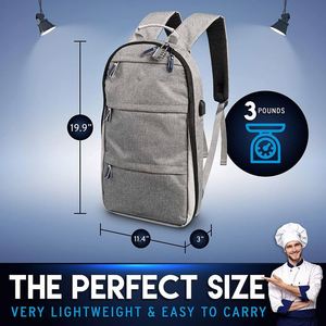 Sac à dos de transport pour couteaux de cuisine BSCI Factory Chef, avec poches rembourrées pour couteaux, ustensiles de cuisine, tablette et plus, avec port USB - Product Image 3
