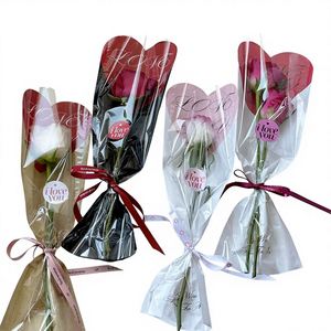 Bolsa de Embalaje Impermeable para una Sola Flor, Bolsa OPP de Tubo Recto con Diseño de Amor, Sellado Térmico para Venta al por Mayor de Ramos Individuales - Product Image 1