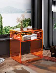 Table d'appoint moderne en acrylique orange à 2 niveaux, table de chevet, tables basses pour salon, meubles en acrylique, décoration intérieure - Product Image 1