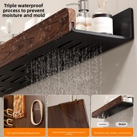 Étagère flottante murale en noyer de qualité FAS pour salle de bain, support de rangement en aluminium spatial sans perçage, organisateur de salle de bain avec barre porte-serviettes