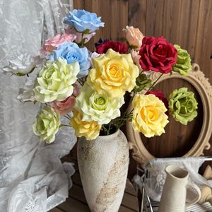 Ramo de rosas artificiales Jinxi, 3 cabezas, flores de seda con diamantes para decoración de bodas y hogar - Product Image 1