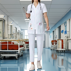 Conjuntos de Uniformes Médicos Tejidos para Mujer, Conjunto de Dos Piezas de Moda Ajustada con Mangas Cortas, Ropa de Trabajo para Hospital, Uniforme Médico Blanco, Uniforme de Enfermera - Product Image 2